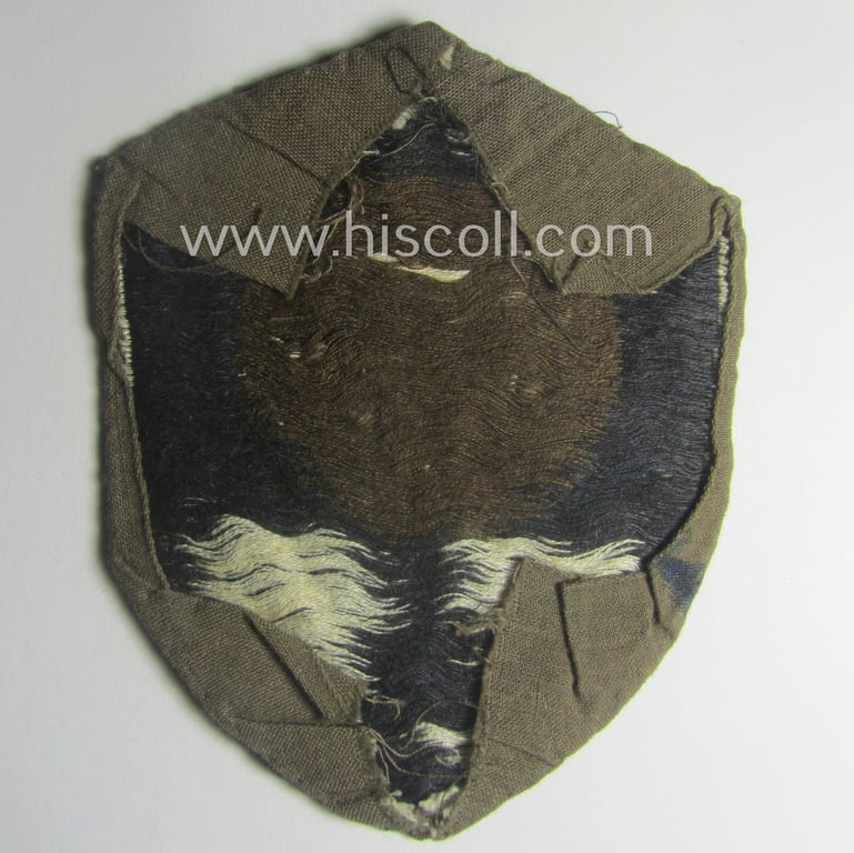Female-related, enlisted- (ie. NCO-) pattern-, so-called: 'RADwJ'-sleeve-badge (ie. 'Abzeichen des Reichsarbeitsdienst der weiblichen Jugend') being a clearly worn example as executed in the neat 'BeVo'-weave-pattern