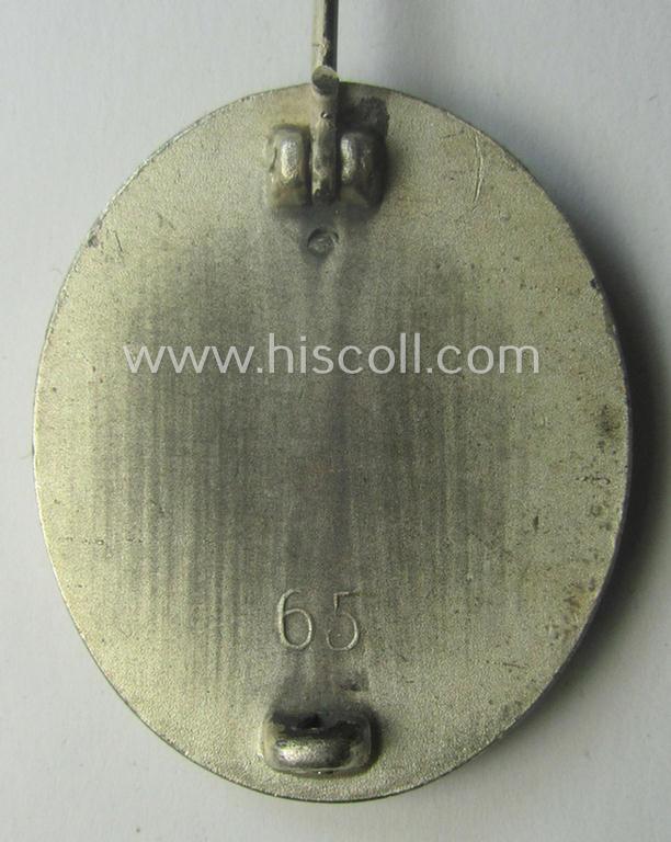 Silver-class wound-badge (or: 'Verwundeten-Abzeichen in Silber') being a maker- (ie. '65'-) marked example as was produced by the 'Hersteller' ie. maker: 'Klein u. Quenzer'