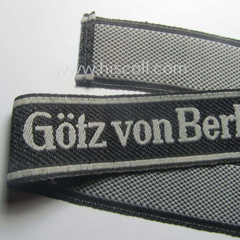 Waffen-SS 1943/44-pattern cuff-title (ie. 'Ärmelstreifen') as executed in typical 'BeVo'-weave-pattern as was intended for a member within the: '17. SS-Panzergrenadier-Division' "Götz von Berlichingen"
