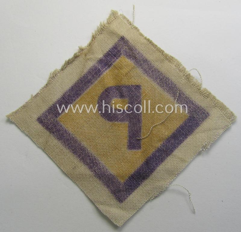 Neat, printed-version of a so-called: 'P'- (ie. forced-labour) breast-patch (ie. 'Brustabzeichen für Poln. Zwangsarbeiter o. Fremdarbeiter') being a non-confectioned example that comes in a never used- (ie 'virtually mint'-), condition