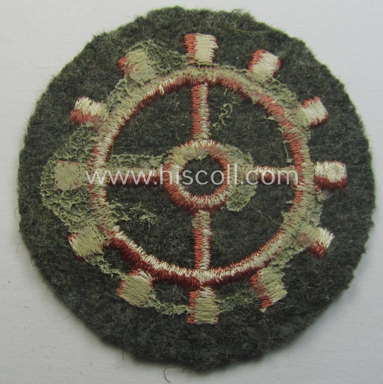 WH (Heeres ie. 'Panzer'-) trade- ie. special-career-patch as was intended for a: 'Panzerwarte o. Kfz.-Warte II' (ie. 'Panzer'- and/or vehicle mechanic)