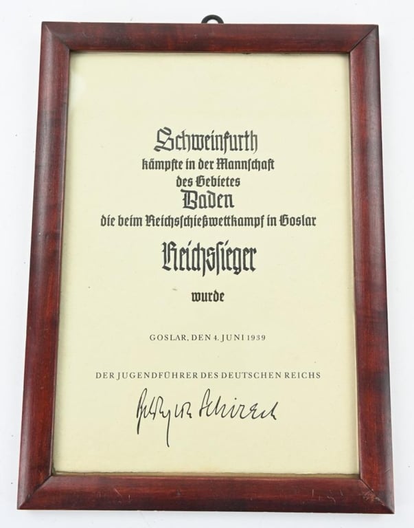 German Hitler Youth 'Reichssieger' Certificate