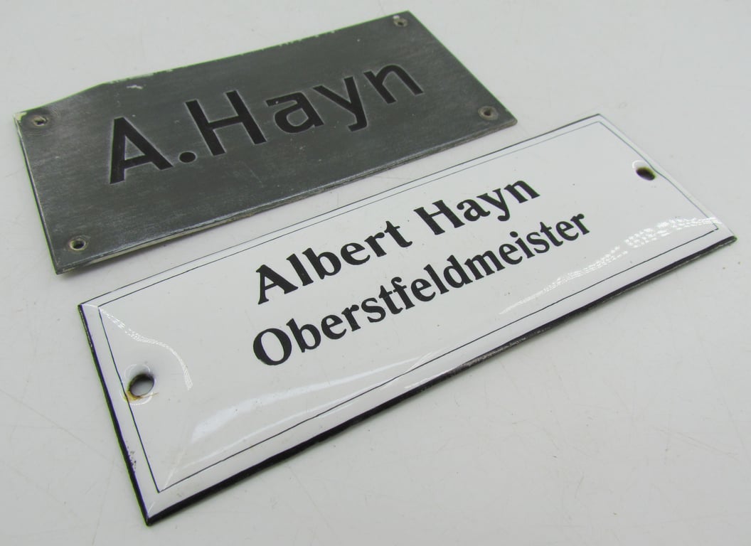 RAD (Reichsarbeitsdienst) Oberstfeldmeister Albert Hayn – Personal Name Plates