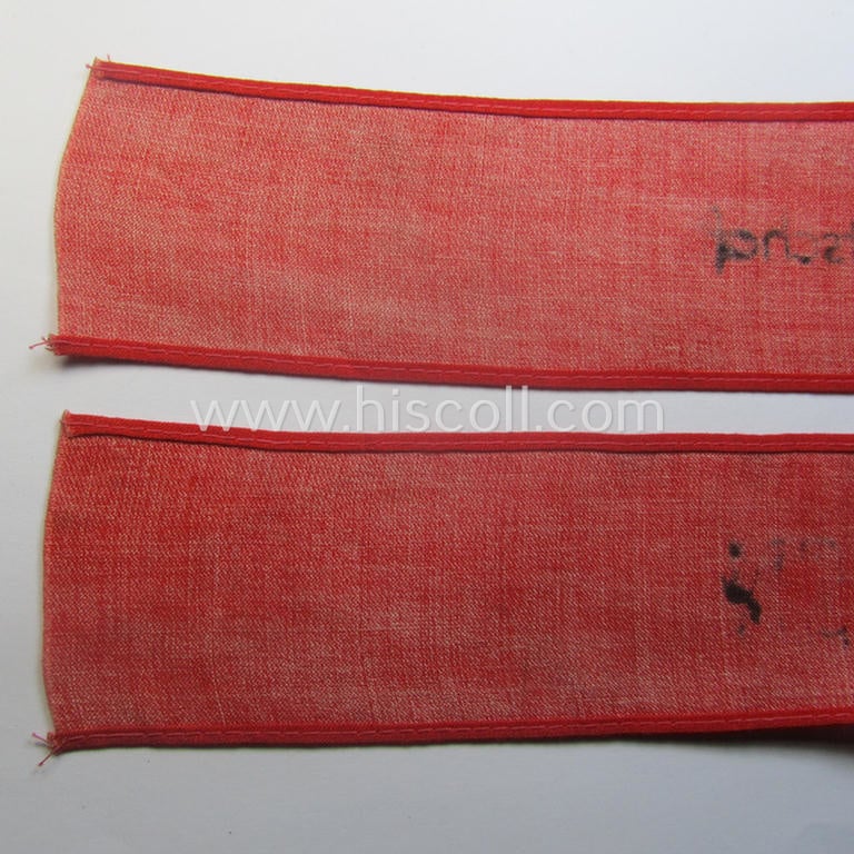 Unusually encountered - and most certainly scarcely seen! - thin-shaped, 'N.S.D.A.P.'-related armband (ie. 'Armbinde') being of the 'entirely printed'-type showing a swastika and text: 'NSDAP - Partei-Bereitschaft'