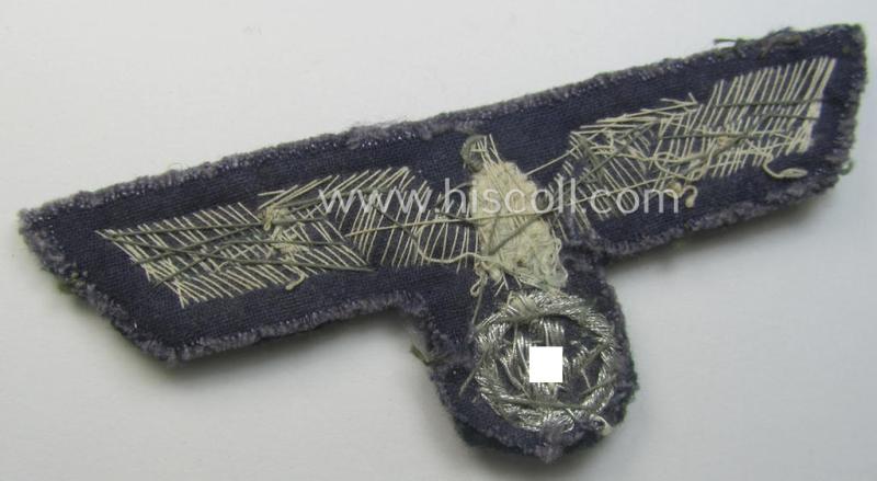 WH (Heeres) officers'-type, hand-embroidered breast-eagle (ie. 'Brustadler für Offiziere') as was executed in bright-silverish-coloured braid as was intended for usage on the various officers'-pattern tunics