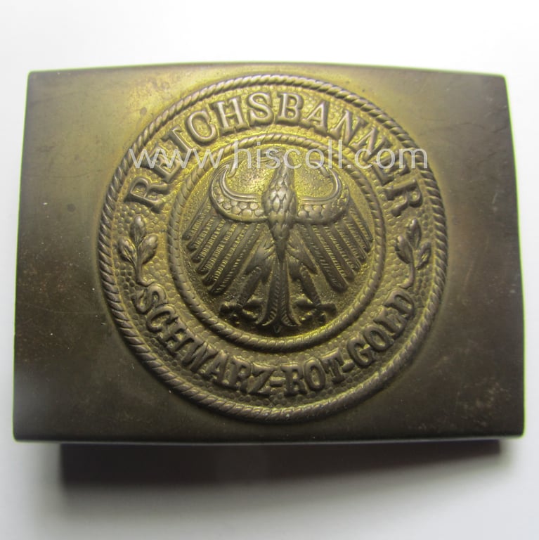 Interesting, 'Weimar Republic'-period-related, copper- (ie. messing-) based, EM/NCO-type belt-buckle of the organisation: 'Reichsbanner Schwarz-Rot-Gold'