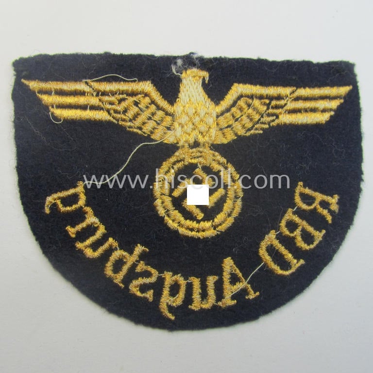 RB- ('Reichsbahn'-) related arm-eagle as executed in machine-embroidered style as was intended for an official of the: 'Deutsche Reichsbahn' ie. the 'RBD Augsburg' (or: 'Reichsbahndirektion Augsburg')