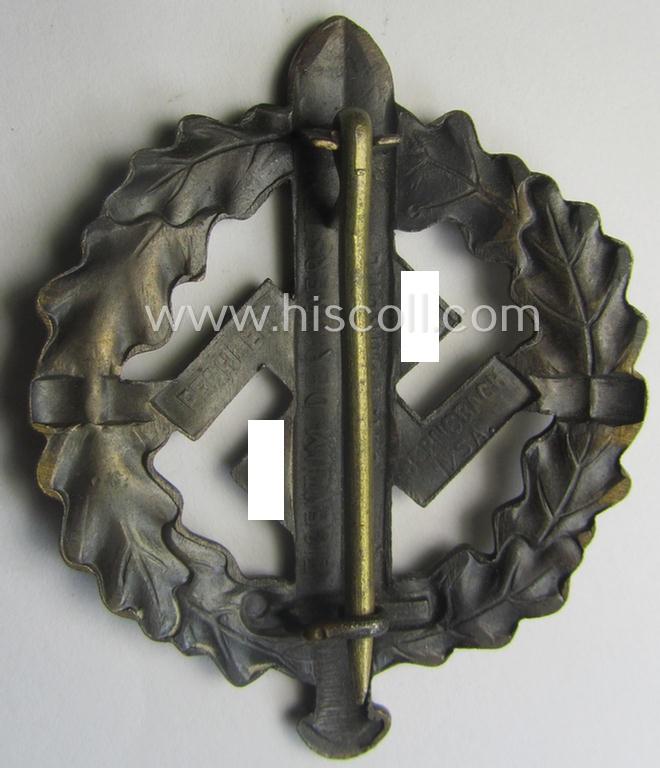 'SA-Sportabzeichen in Bronze' being a detailed and/or neatly maker- (ie. 'Fechler - Bernsbach i. Sa.'-) marked example that is void of a bearers'-number