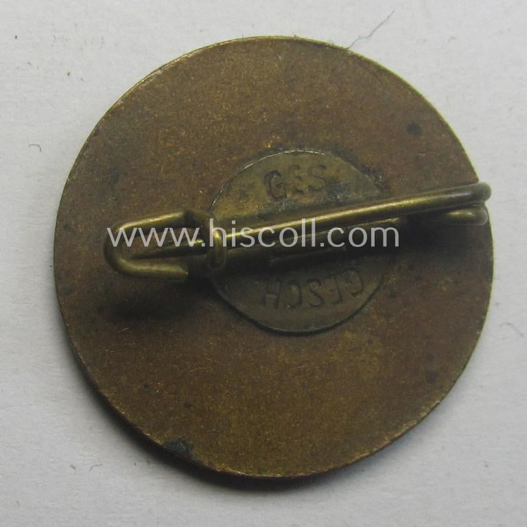 Neatly enamelled- (and bright-red-coloured!) smaller-sized (and I deem early-period) so-called: 'N.S.D.A.P.'-supporters'-badge showing the text: 'Nun erst Recht!') and that comes in a wonderful condition