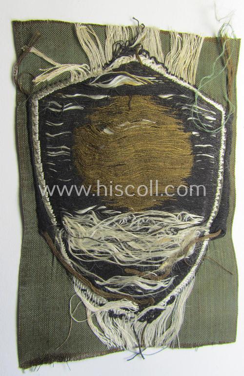 Attractive - and scarcely encountered! - female-related, enlisted- (ie. NCO-) pattern so-called: 'RADwJ'-sleeve-badge (ie. 'Ärmelabzeichen des Reichsarbeitsdienst der weiblichen Jugend') as was executed in the neat 'BeVo'-woven-pattern