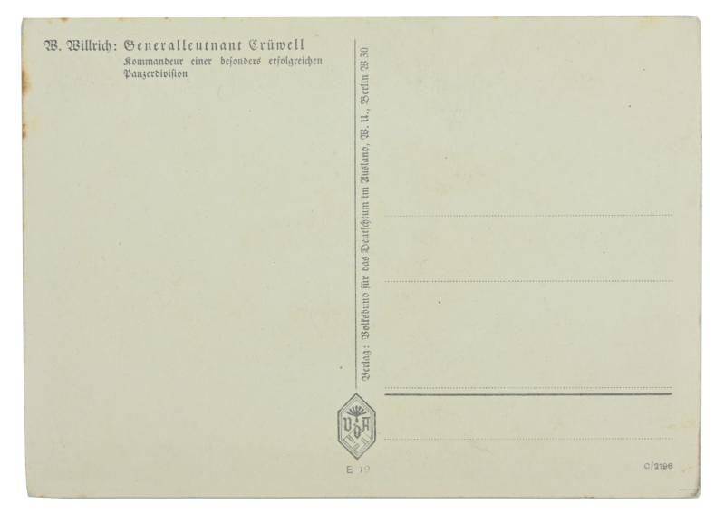 German "Willrich" Type postcard "Generalleutnant Ludwig Crüwell"