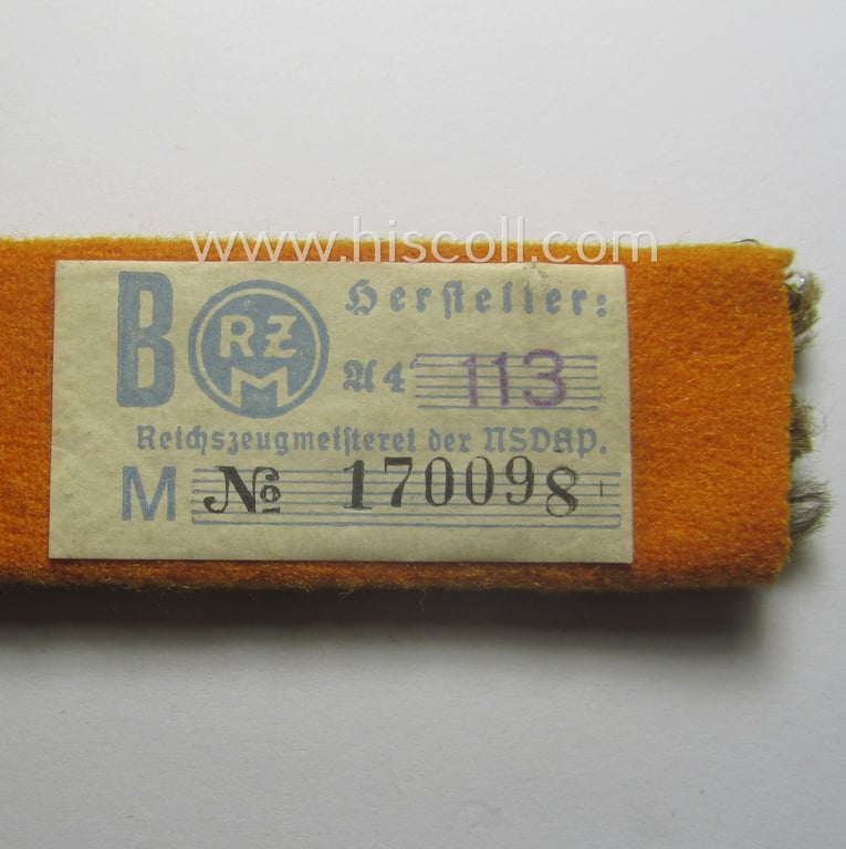 Single, SA (ie. 'Sturmabteilungen') EM-shoulderboard (ie. 'Schulterstück für Mannschaften der SA-Gruppe Elbe o. Neckar' being a 'mint- ie. unissued' example that still retains its period-attached 'RzM'-etiket