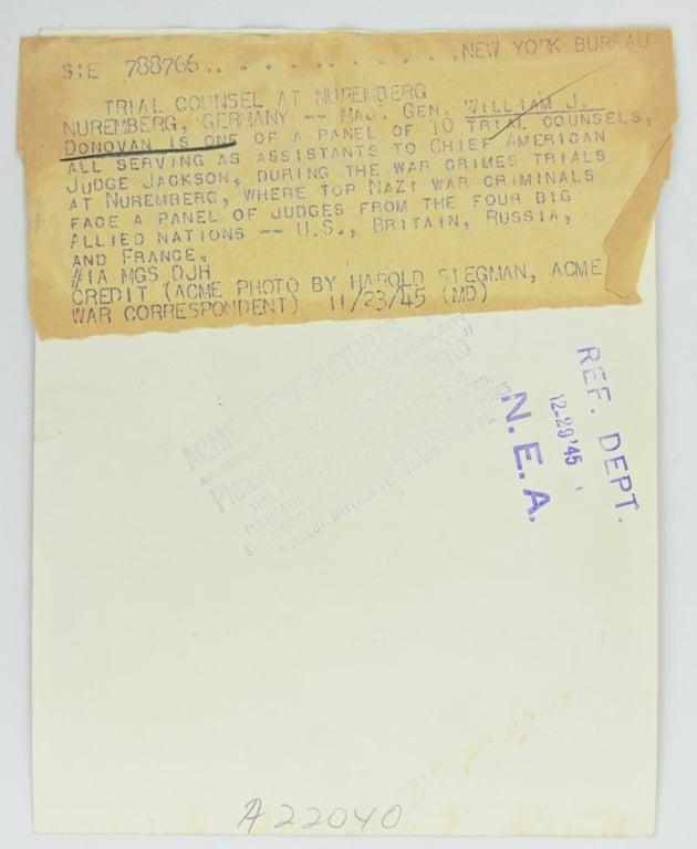 Allied Nuremberg War Trails 'Major General William J. Donovan'