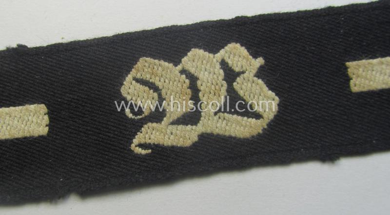 RAD (ie. 'Reichsarbeitsdienst') EM- (ie. NCO-) pattern, commemorative cuff-title (ie. 'Dienstärmelstreifen') depicting a capital 'W'-character (as was intended for commissioned-staff working on the various 'Westwall'-fortifications)