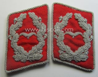 Pair of neatly hand-embroidered, WH (Luftwaffe) officers'-type collar-patches...