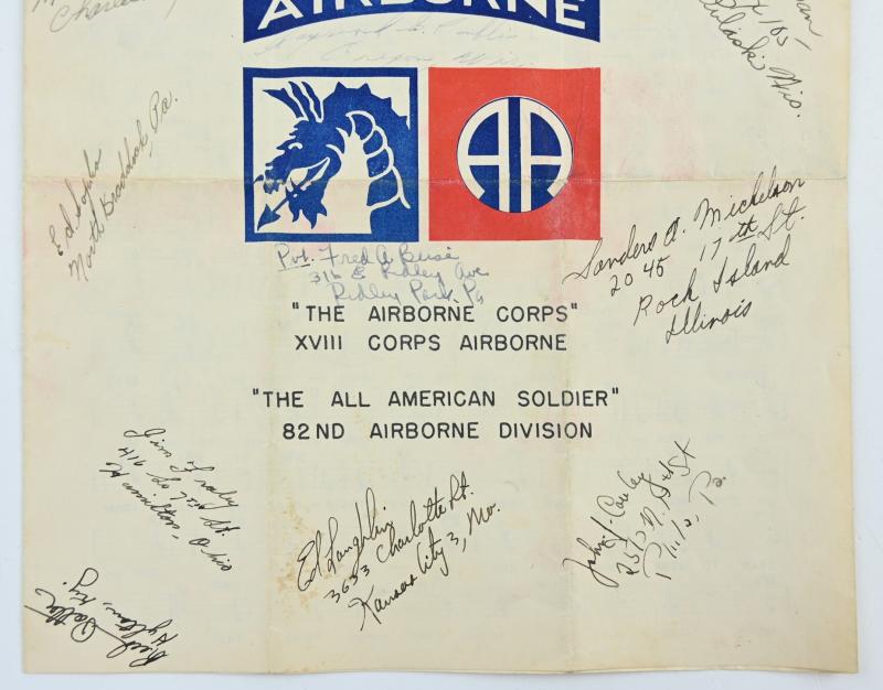US WW2 82nd Airborne Division Signed Song Book