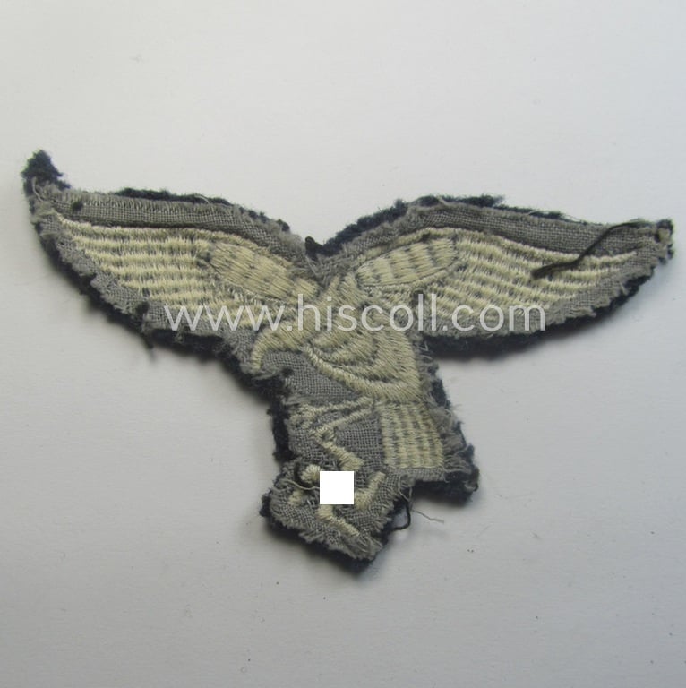 Truly used- ie. worn, 'variant'-pattern WH (Luftwaffe) EM- (ie. NCO-) 'down-tailed'-pattern breast-eagle