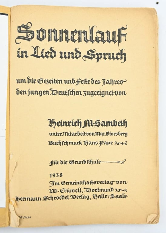 German Third Reich Era Songbook 'Sonnelauf'