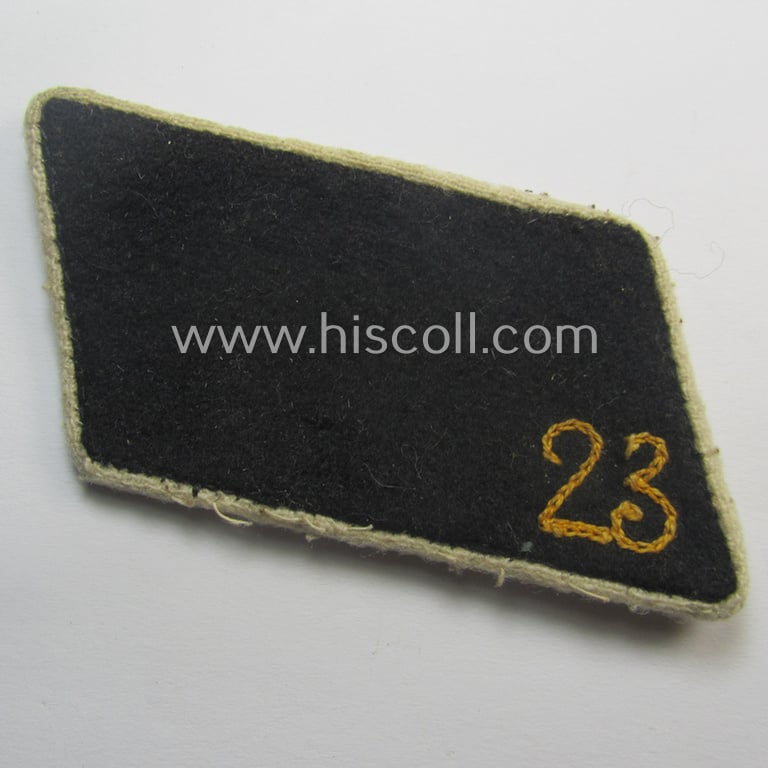 Pair of EM-pattern collar-tabs (ie. 'Kragenspiegel') as intended for - and worn by! - 'Wehrmänner' belonging to the organisation: 'Stahlhelmbund' (ie. 'Der Stahlhelm' - Bund der Frontsoldaten (or: Sta)' (showing the machine-emroidered numeral: '23')