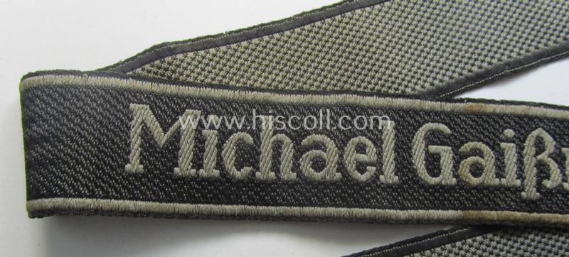 Minimally used and/or worn, Waffen-SS cuff-title (ie. 'Ärmelstreifen') as executed in neat 'BeVo'-weave pattern as intended for a member serving within the: 'SS-Geb.Jäger-Regiment 12' - "Michael Gaißmair"