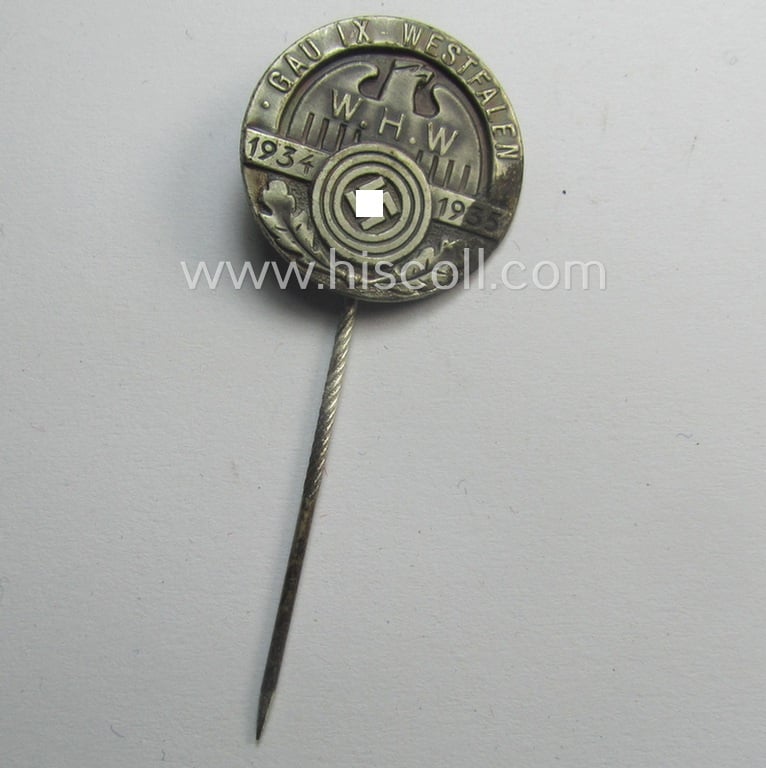 WHW- (ie. 'Winterhilfswerke'- ie. 'Opferschiessen'-) related commemorative lapel-pin entitled: 'WHW - Opferschiessen 1934-1935'