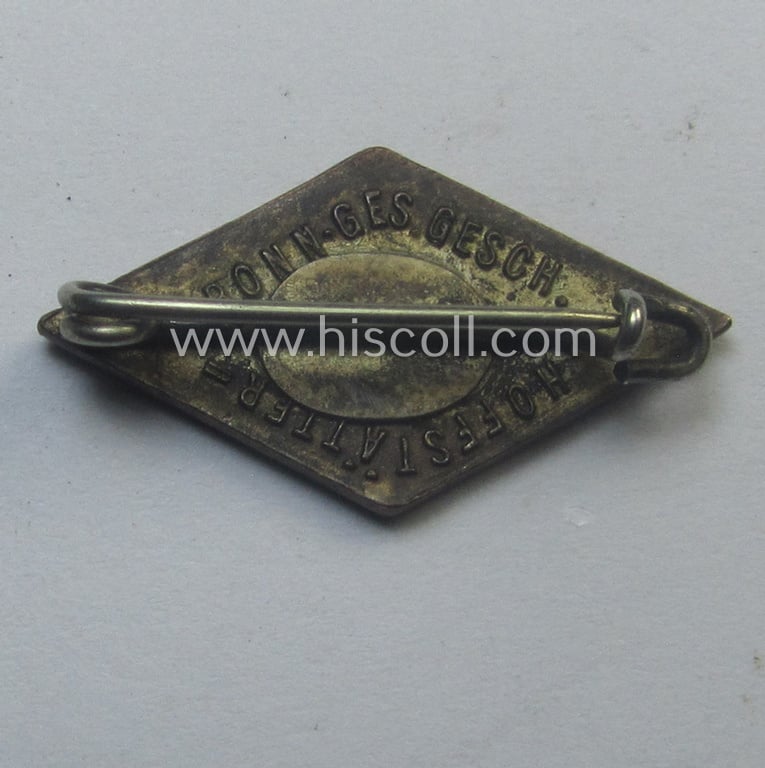 'NS-Studentenbund'-related, enamelled lapel-pin (ie.: 'Mitgliedsraute') being a bright-red-, black- and white-coloured- and/or detailed example showing a clearly present makers'-designation (ie. 'Hoffstätter - Bonn'-) on its back