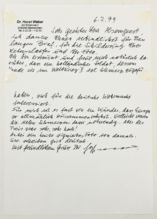Signature of Kriegsmarine KC Recipient 'Horst Weber'