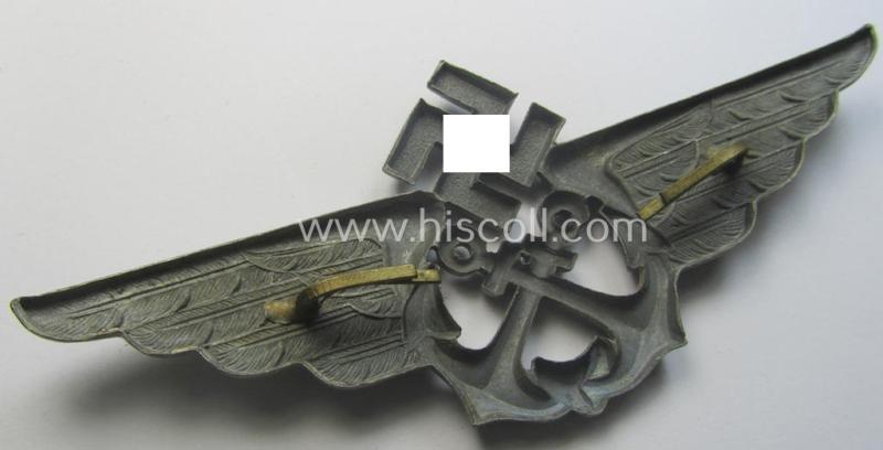 WH (Luftwaffe) visor- (ie. 'Schirmmützen'-) cap-device ie. 'Mützenabzeichen des Seemännisches Personal der LW' (being a non-maker-marked example that comes in a never used- ie. 'virtually mint- ie. unissued' condition)