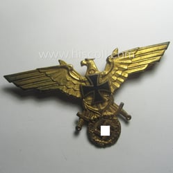 Interesting, veteran-related 'N.S.R.K.B.'- (ie. 'Nationalsocialistischer Reichskriegerbund'-) bright-golden-toned: 'N.S.R.K.B.'-breast-eagle-device