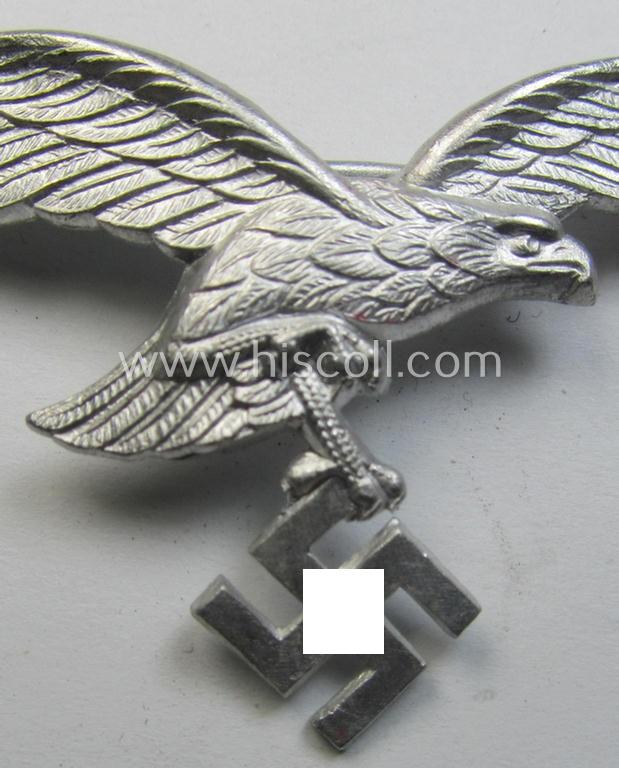 WH (Luftwaffe) EM/NCO-pattern visor- (ie. 'Schirmmützen'-) cap-eagle (being an unmarked example as executed in aluminium-based metal)