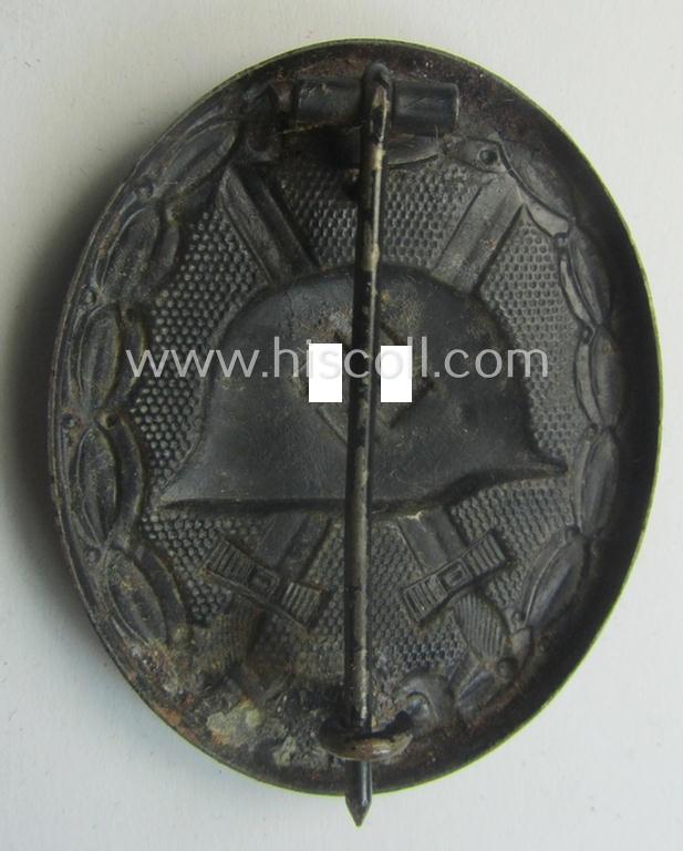 Moderately used- and/or worn black-class wound-badge (or: 'Verwundeten-Abzeichen in Schwarz') being a typical non-maker-marked example