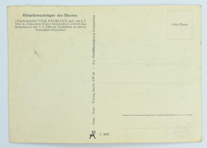 German WH Postcard 'Oberfeldwebel Baumann'