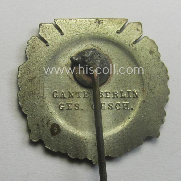 Membership lapel-pin (or: 'Mitgliedsabzeichen') aka: 'Silberne Ehrennadel für 10 Jahre Mitgliedschaft im Reichstreubund ehemaliger Berufssoldaten (o. RTB)' being a maker- (ie. 'Gante - Berlin'-) marked example