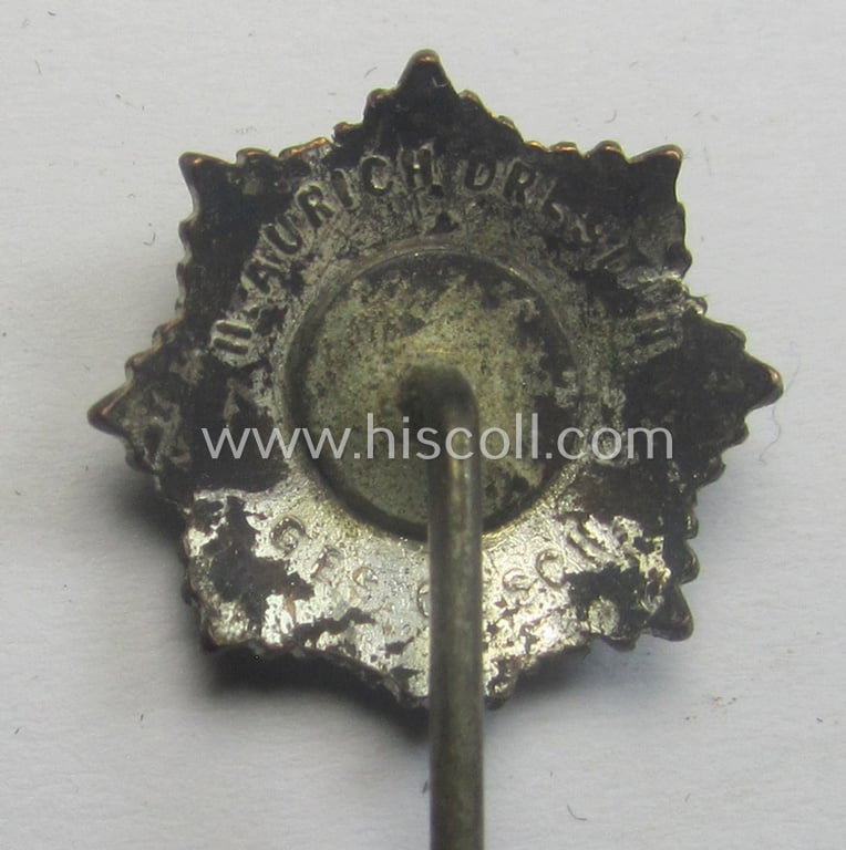 Semi-enamelled, RLB- (ie. 'Reichluftschützbund') 'Zivilabzeichen' or: civil-attire badge (of the second pattern) that is bearing a maker- (ie. 'H. Aurich - Dresden') and/or patent-pending- (ie. 'Ges.Gesch.'-) marking