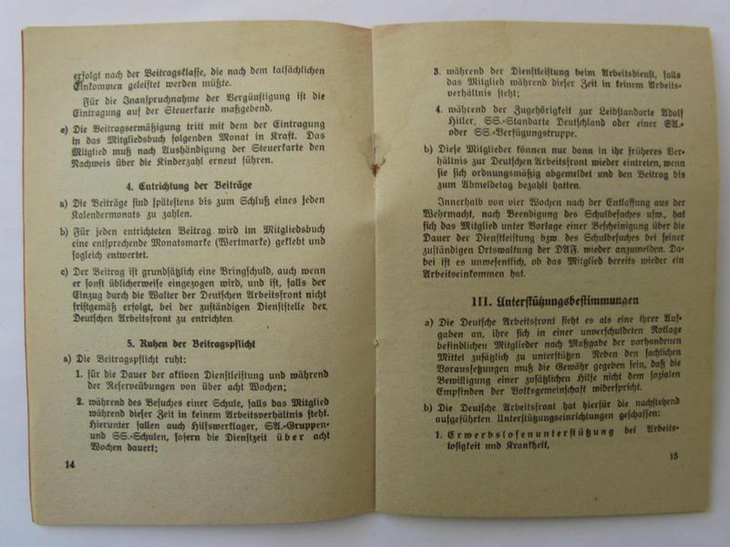 Interesting, 'DAF'- (ie. 'Deutsches Arbeitsfront') related period-booklet entitled: 'Bestimmungen über die Zugehörigkeit zur Deutschen Arbeitsfront', dated: '1937'