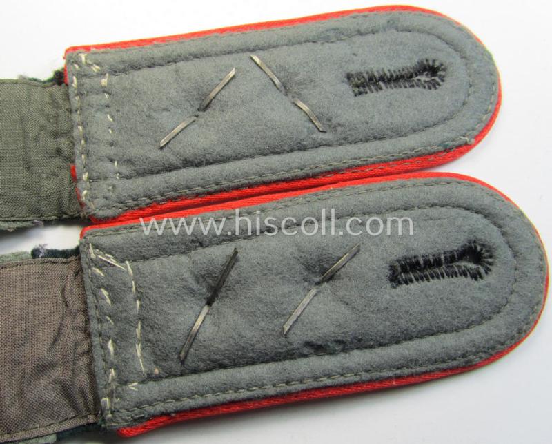 Attractive - and fully matching! - pair of WH (Heeres) early-war-period- (ie. 'M36'- ie. 'M40'-pattern, 'tailor-made'- and/or rounded-styled) NCO-type shoulderstraps as was intended for an: 'Oberwachtmeister eines (Sturm)Art.-Abts. o. Rgts.'