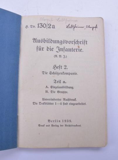 German WH Infantry Education Regulations pocket book