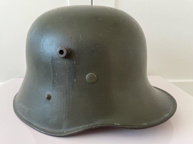 WWI GERMAN HELMET REFURBISHED IN THE 1930s.