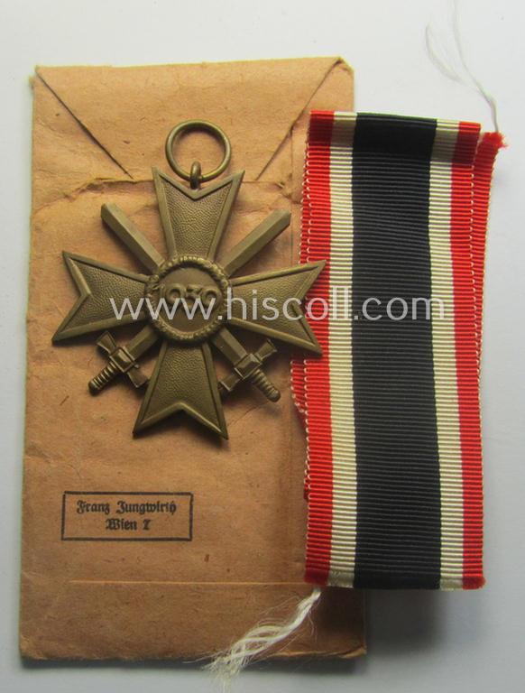 Medal-set: 'KvK 2. Klasse m. Schwn.' being a non-maker-marked (and 'Buntmetall'-based!) specimen that came stored in its period pouch by the Austrian 'Hersteller': 'Franz Jungwirth - Wien 7'