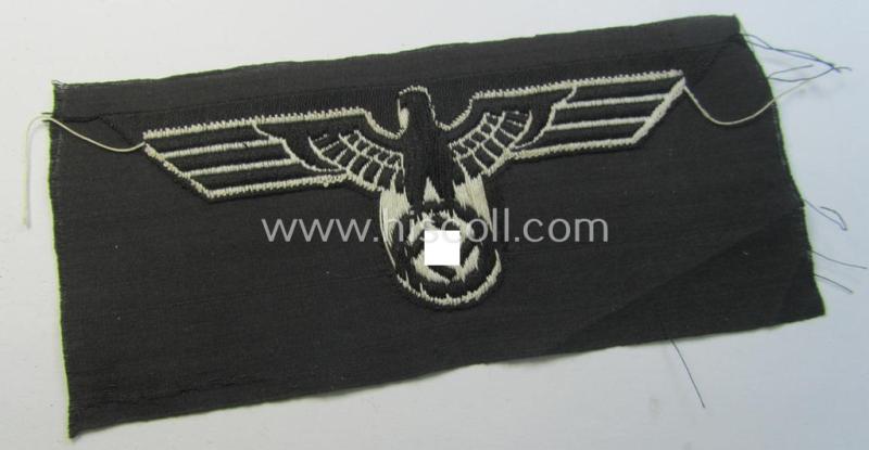 Neat, WH (Heeres) early- (ie. pre-) war-period- and/or white-coloured 'Panzer'-type breast-eagle of the so-called: 'M35'- (ie.'M36'-) pattern as was executed in the neat 'BeVo'-weave pattern on a black-coloured background
