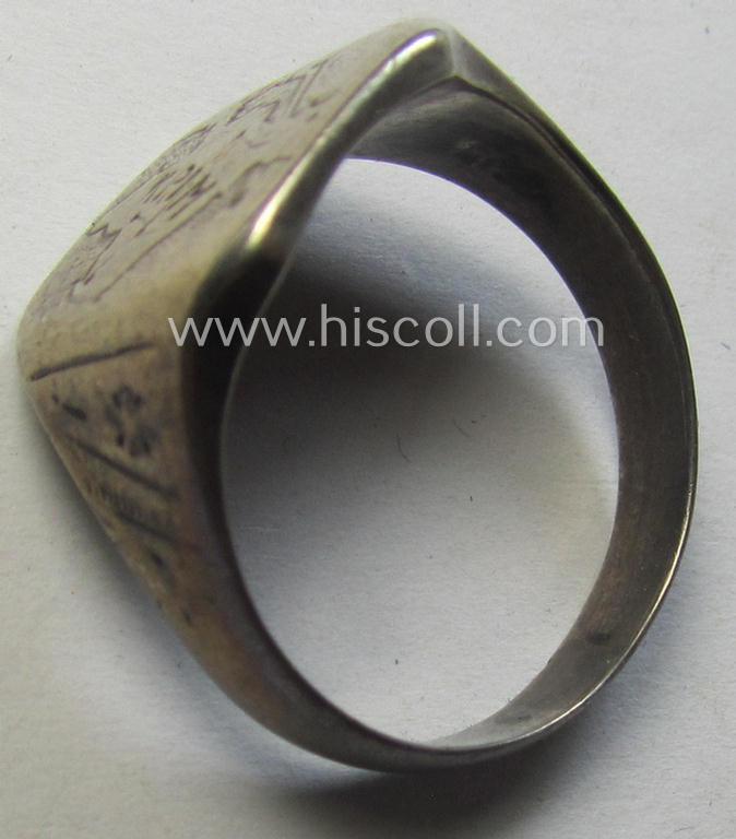 WH (LW-, Heeres- etc.) related, metal-based (I deem genuine silver-based) so-called: 'souvenir'-ring from the Russian campaign depicting the engraved outline of the: 'Krim'-peninsula