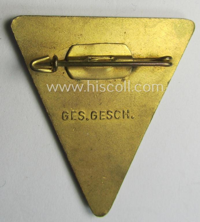 'NS-Frauenschaft'-membership-badge (ie. 'Mitgliedsabzeichen') being a 45-mm.-sized example of the fourth pattern that shows a: 'Ges.Gesch.'-patent-pending-designation