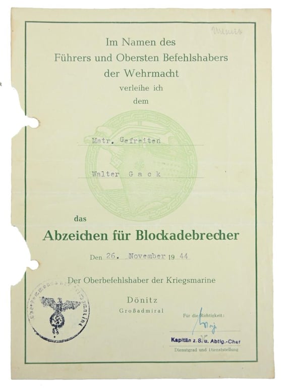 German KM Grouping Walter Gack