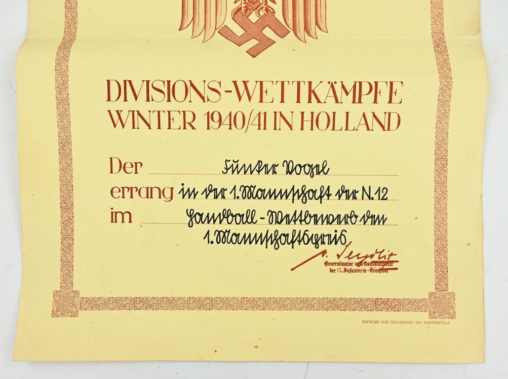 German WH Honor Certificate Holland 1940/41