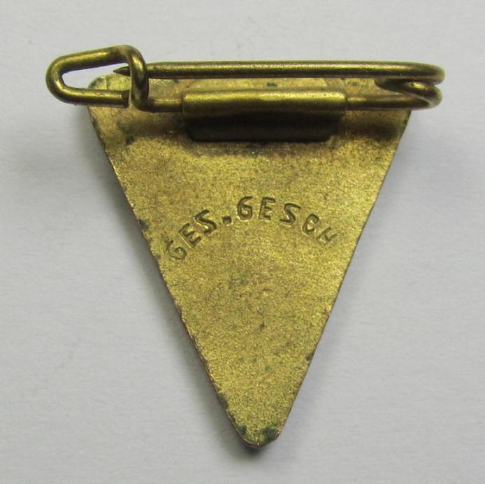 'NS-Frauenschaft'-membership-badge (ie. 'Mitgliedsabzeichen'), being a 20-mm.-sized (ie. 'Halbminiatur') example of the fourth pattern that shows a: 'Ges.Gesch.'-patent-pending designation on its back