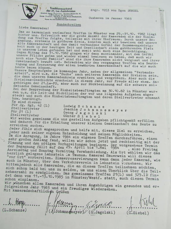 Report of a meeting of members of the Luftwaffe 21st Field Division