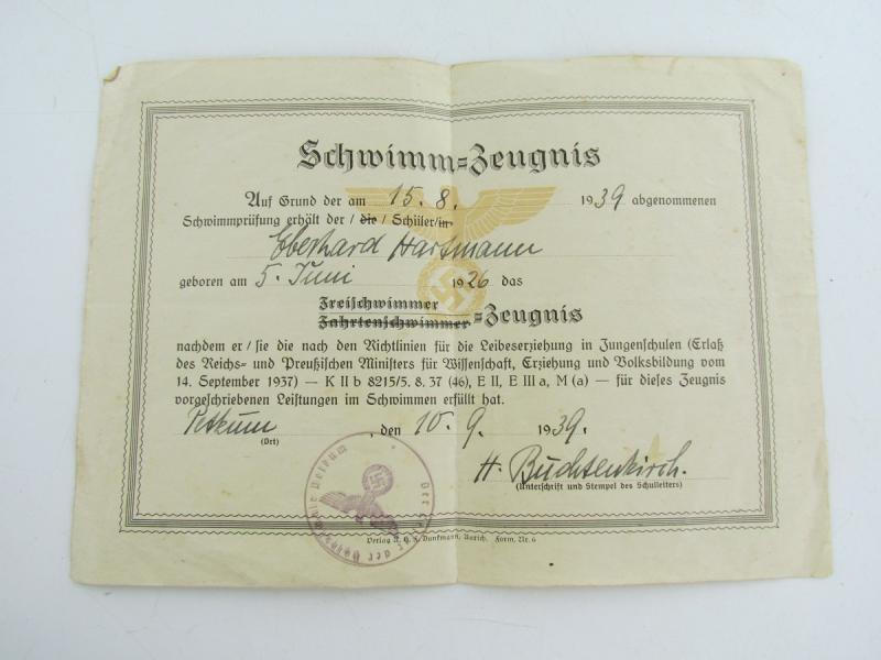 Hitler Jugend Paperwork Grouping With Member Pass
