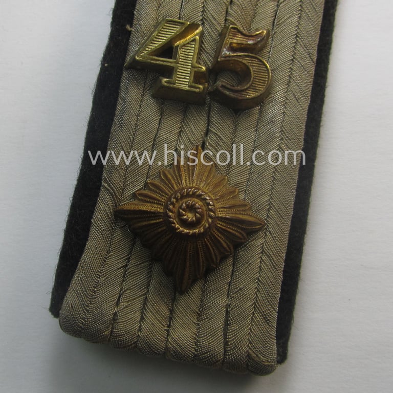Single, WH (Heeres), 'cyphered' officers'-type shoulderboard: 'Oberleutnant u. Mitglied des Pionier-Regimentstab 45'