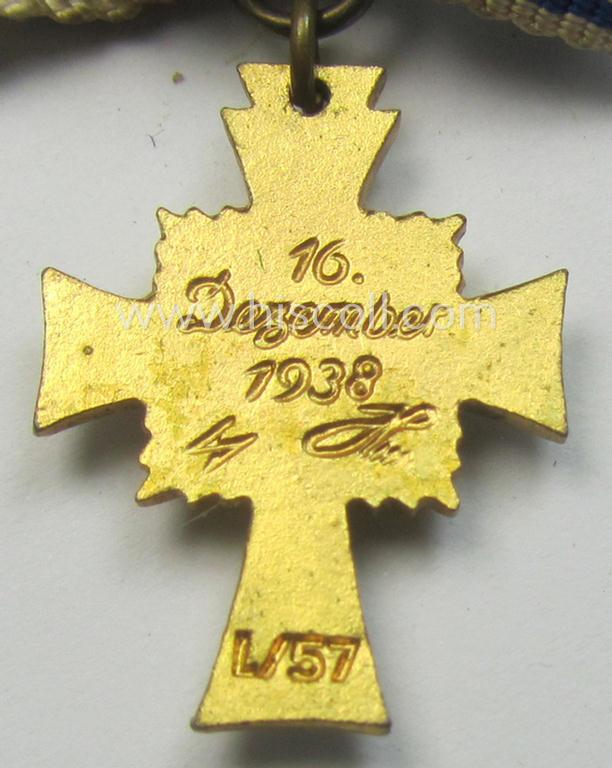 Miniature of an: 'Ehrenkreuz der deutschen Mutter - erste Stufe' (or: golden-class mothers'-cross) being a maker- (ie. 'L/57'-) marked example