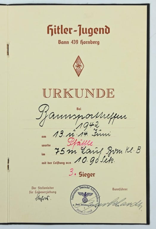 German Hitler Youth Certificate Booklet